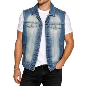 Polo Jeans Ralph Lauren Denim Vest Mens Large Blue Faded Trucker Jacket